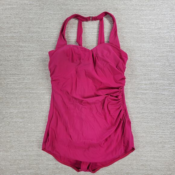 VTG Lands End One Piece Womens 14 Pink Halter Ruched Padded Beach Swimwear - Picture 6 of 14